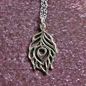 Silver Peacock Single Feather Plume Necklace